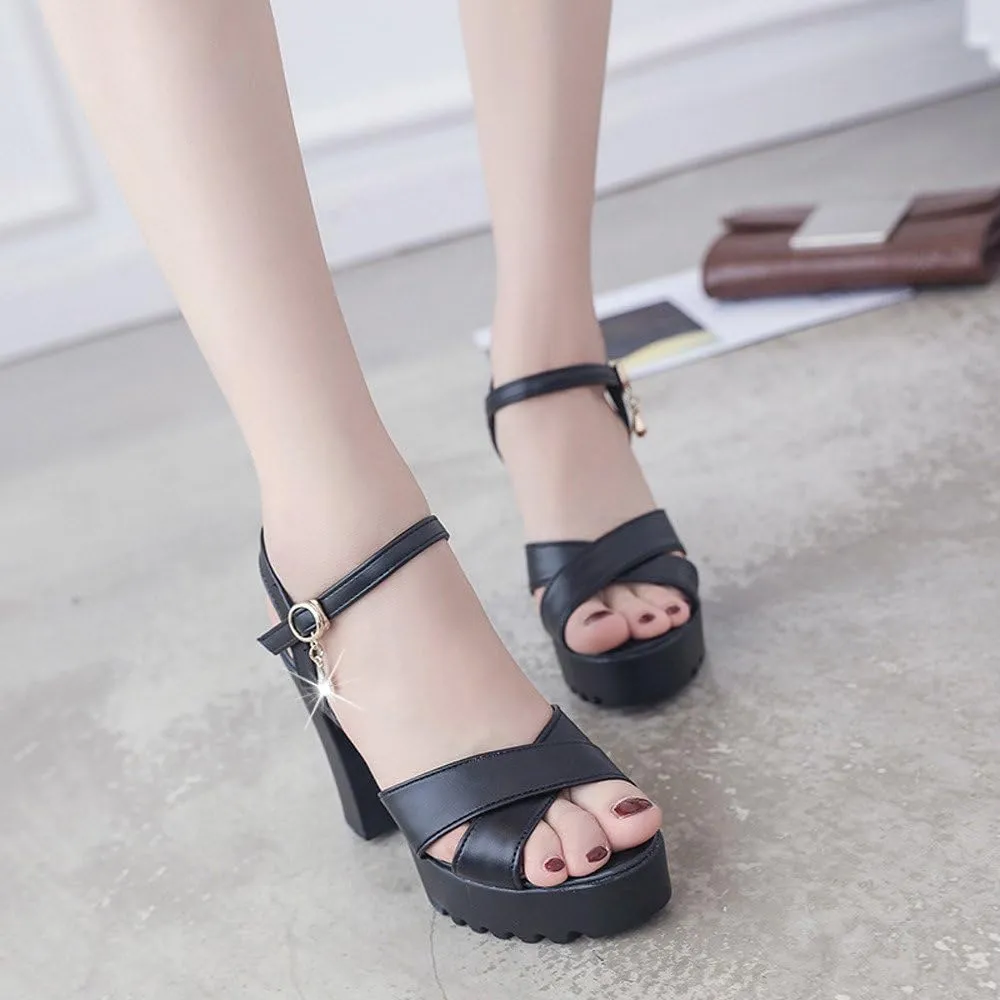 Women Chunky Block Heel Sandals Open Toe Strappy Ankle Strap Comfortable Party Shoes