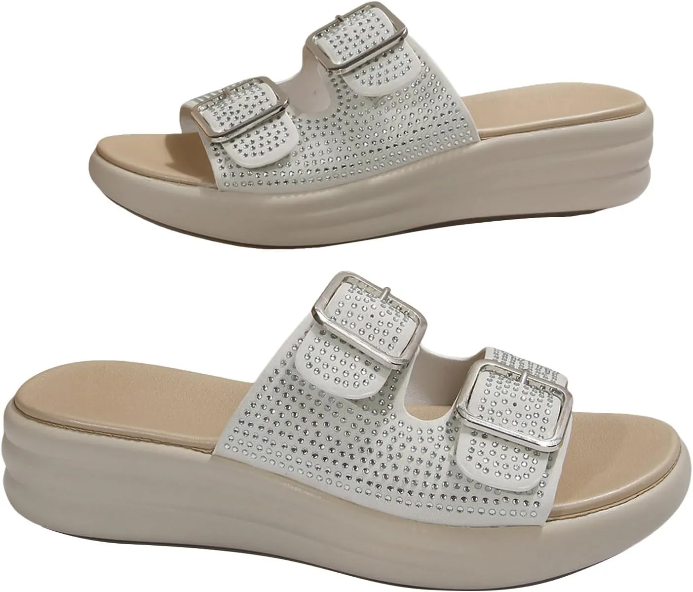 Womens Dressy Summer Thick Soled Wedge Heeled Women's Outdoor Sandals With Rhinestone Straps Hollow Fish Mouth Beach