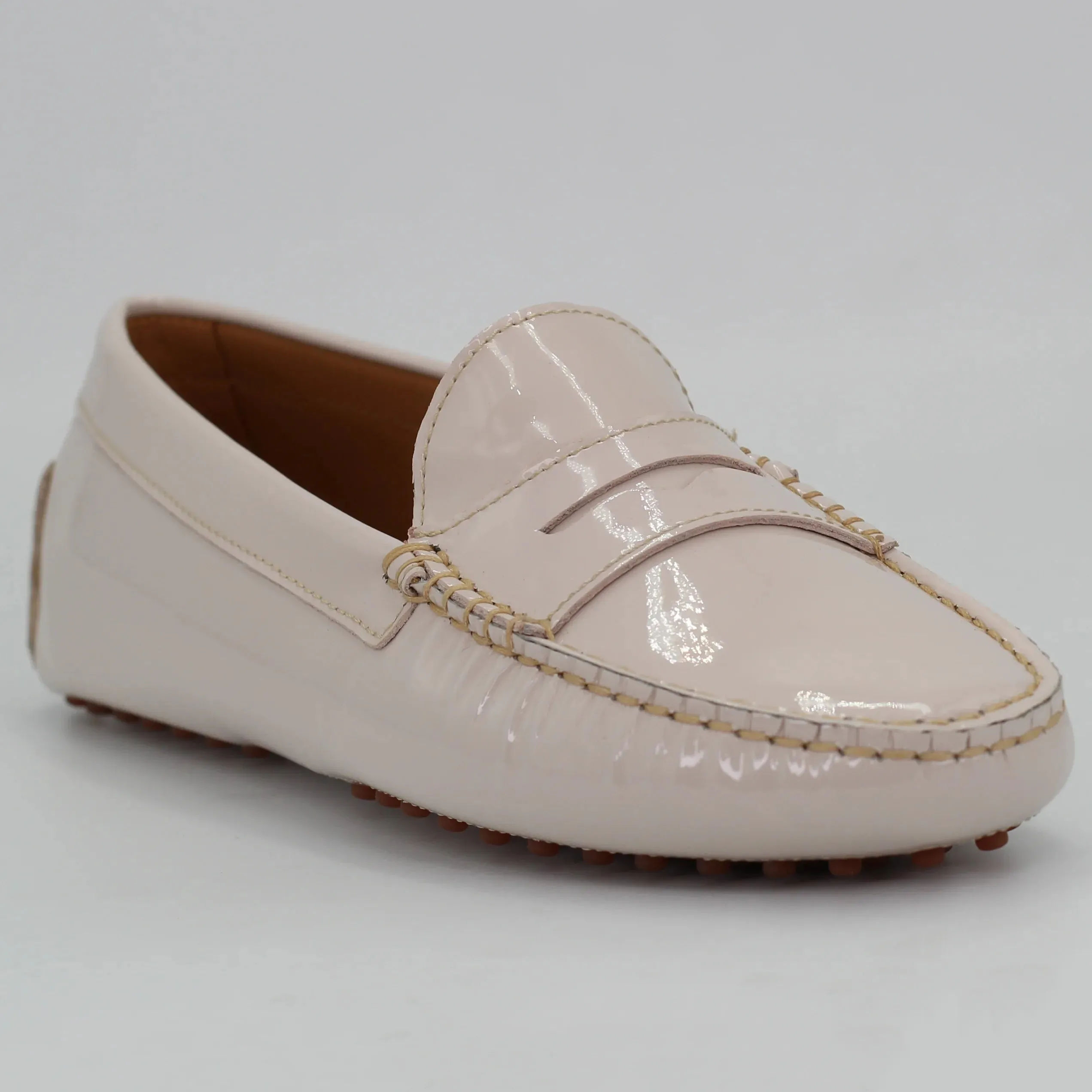 Women's Genuine Leather Vernice Driver Shoe in Conchiglia Nude (COND0402)