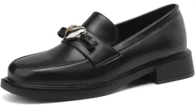 Women's Retro Platform Round Closed Toe Pump Loafers Pull-On Chunky Low Heel Metallic Heart Office Work Casual Fashion Business Dress Shoes All Weather Daily Wear Flats