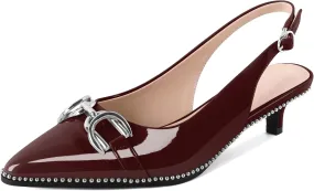 YODEKS Women's Slingback Kitten Heels Pointed Toe Low Heel Beaded Pumps 1.5 Inch Metal Buckle Shoes Size 5-13
